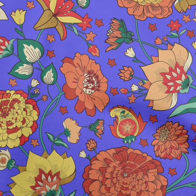 oneOone Polyester Spandex Blue Fabric Asian Chinese Flower Craft Projects Decor Fabric Printed By The Yard 56 Inch Wide