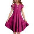 thumbnail image 1 of BYHONG Robes d'Été pour Filles à Double Couche à Manches Volantées Fluides Robe Trapèze Décontractée Dégradé Robes Midi Jupes Robes pour Filles Rose Vif 120, 1 of 7