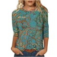 thumbnail image 1 of T-shirt Ample Imprimé pour Femme, Blouse à Manches 3/4, Col Rond, Hauts Décontractés, 1 of 1