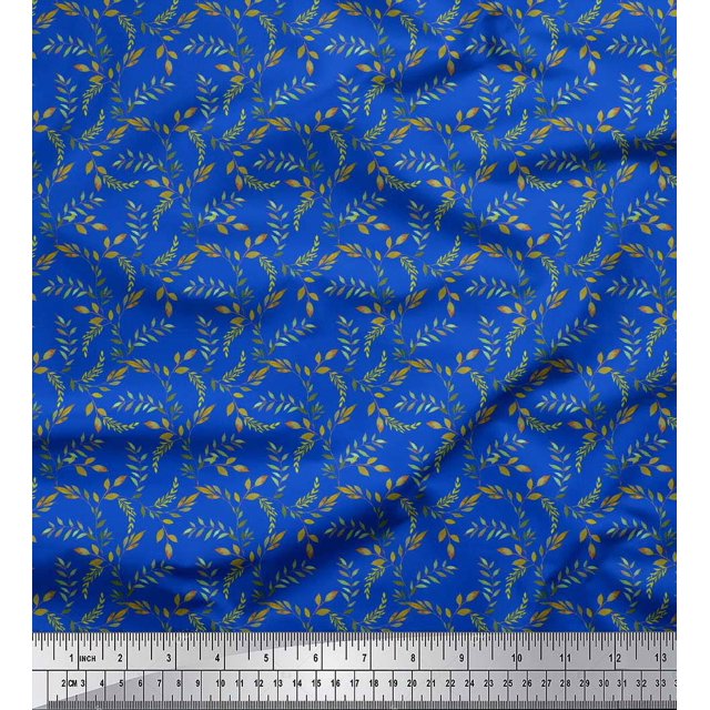 Soimoi Blue polyester Georgette Fabric Leaves Print Fabric by the Yard 52 Inch Wide