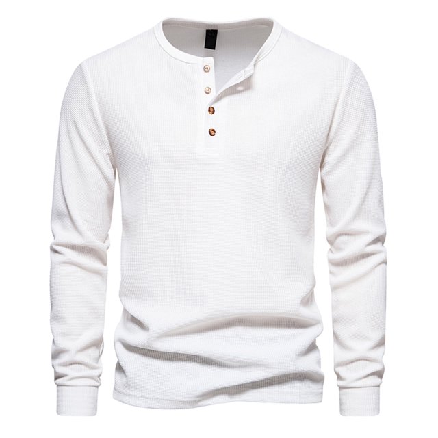 Yuyuzo Men Basic Tops Long Sleeve 1/4 Button Notch V Neck Cozy Fall Casual Shirts Blouse Solid Color