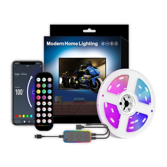 Mistaha Smart WiFi RGB LED Strip Light Kit with Music Sound Control, USB Powered, 5050RGB, Graffiti Backlight, 1m Non-Waterproof, Colorful Box Pack