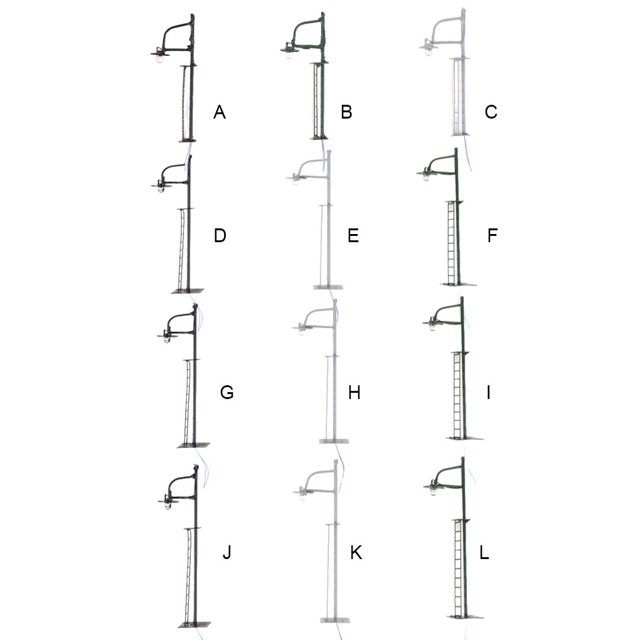 mmirethe Model Train Lamppost with Ladder Home Landscape Decorations LED Railway Light Miniature Single-Head Track Lamp Table Toys Green(Scale 1:87)