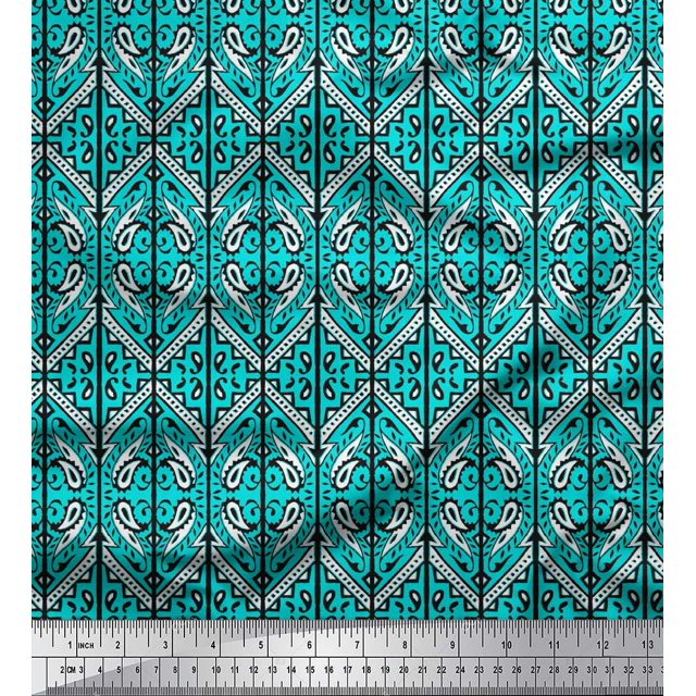 Soimoi Modal Satin Fabric Geometric & Paisley Block Printed Craft Fabric by The Yard 42 Inch Wide