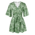 thumbnail image 3 of WILLBEST Robes et Combinaisons à Manches en V à Fleurs pour Femmes avec Ceinture Plissée, 3 of 4