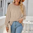 thumbnail image 4 of IROINID en Solde T-Shirt à Manches Longues en Polyester pour Femmes Confortable Été Col Rond Hauts Sexy Blouse Régulière Unie, Beige, 4 of 7