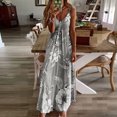 thumbnail image 2 of Robe à Bretelles Spaghetti Bohème pour Femme, Imprimé Floral Vintage, Sans Manches, Longue Maxi, Été, Plage, Vacances, Robe d'Été (Gris, 2TG), 2 of 7