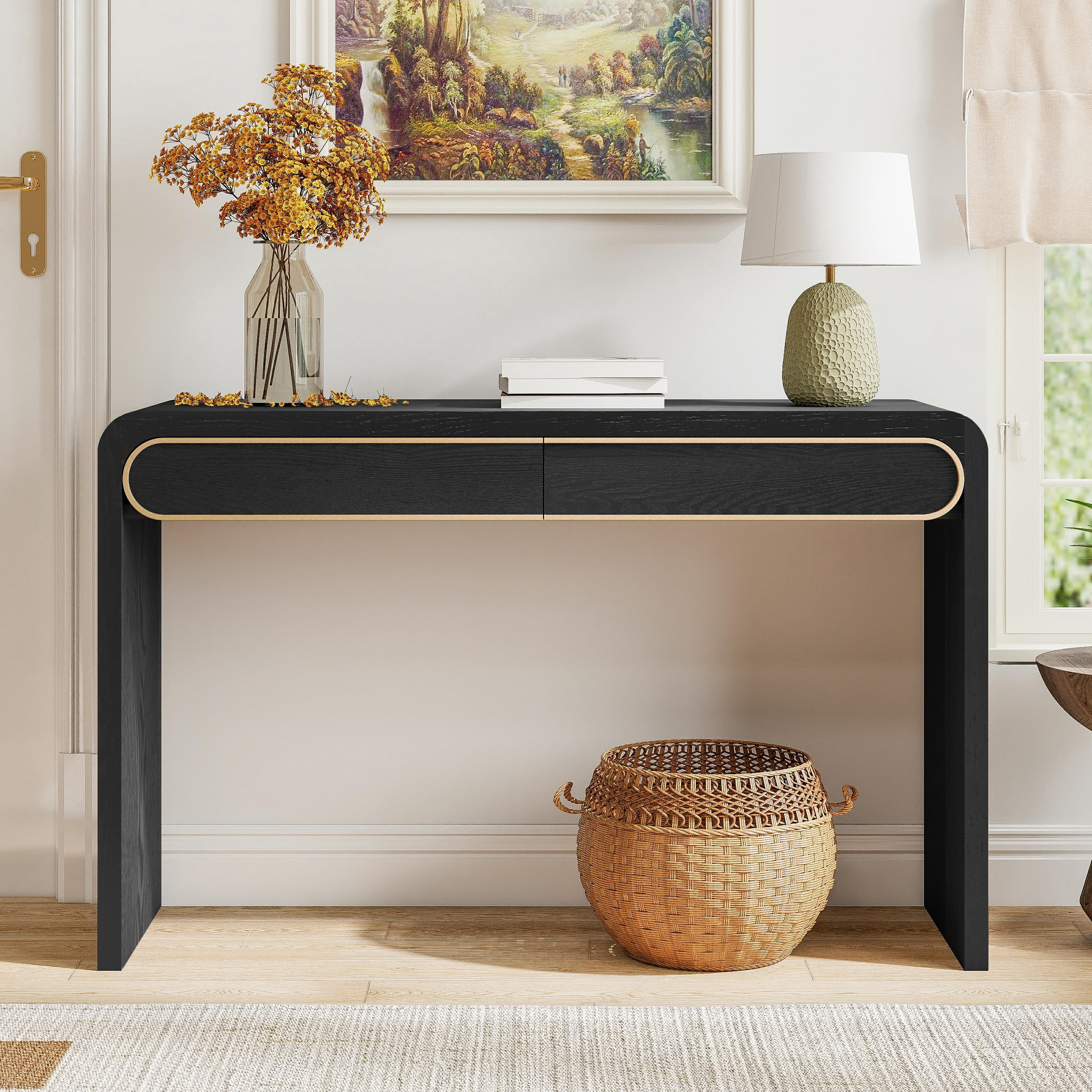 Noble House Table Console en Bois de Luxe avec Tiroir, Table Étroite pour Entrée et Canapé pour Salon, Couloir Ou Hall d'Entrée, Noir