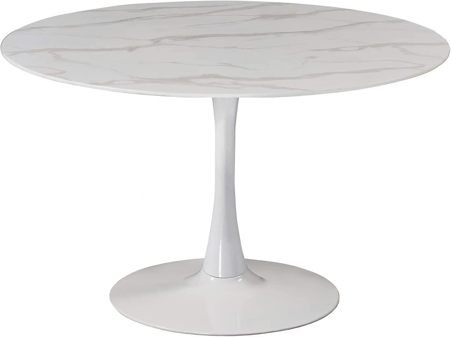 Table de salle à manger ronde en faux marbre blanc Leo avec base tulipe 36"