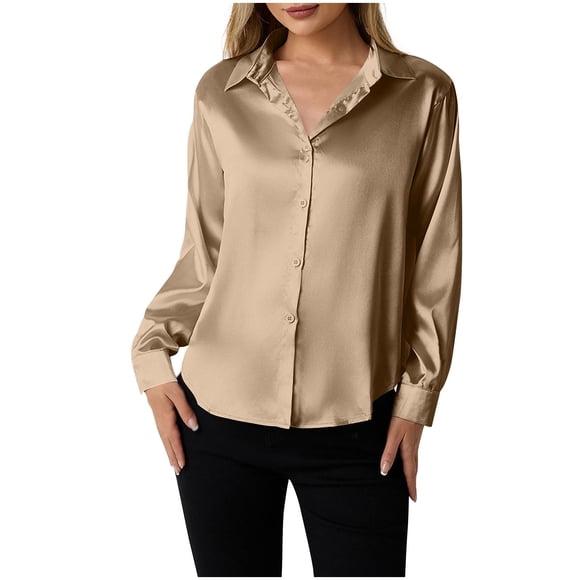 BLVB Satin Silk Button down Shirts for Women Dress Shirts Long Sleeve Blouses Dressy Business Work Tunic Top