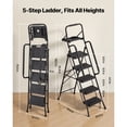 thumbnail image 2 of KFFKFF 5 Step Ladder, Folding Step Stool with Wide Anti-Slip Pedal, Tool Tray, Dual Side Handrails, 600 lbs Capacity Portable Steel Ladder, Multi-Use for Kitchen, Black, 2 of 9