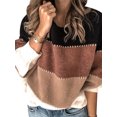 thumbnail image 1 of Pull Femme à Blocs de Couleur Rayé Col Rond Pull Ample Pull Femme Blouse à Manches Longues, Kaki, TTG, 1 of 6