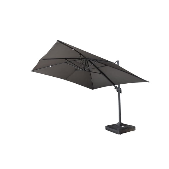 Parasol carré déporté Velago Sabia de 3 m avec base, gris foncé