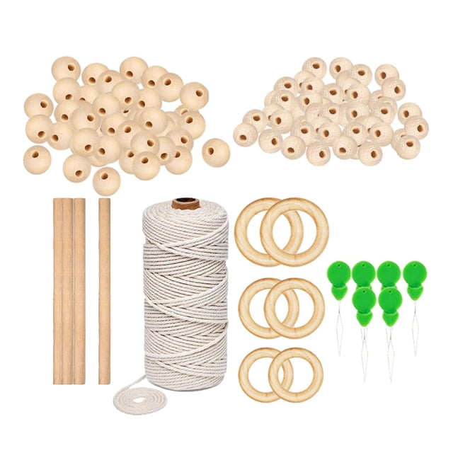 yuksok 3mm Macrame Cord Natural Macrame Rope Macrame Wall Hanging Kit with Wood Beads, 117 Pieces