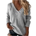 thumbnail image 1 of Qertyioot Chandails à Col en V pour Femmes Mode Automne et Hiver Décontracté Col Rond Manches Couleur Unie Hauts Blouse, 1 of 6