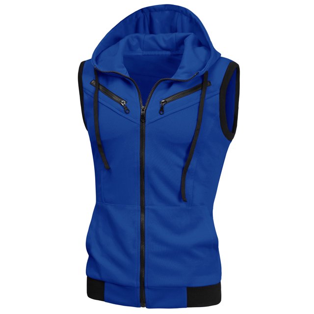 INSPIRE CHIC Men's Kangaroo Pocket Zip Up Drawstring Hoodie Vest