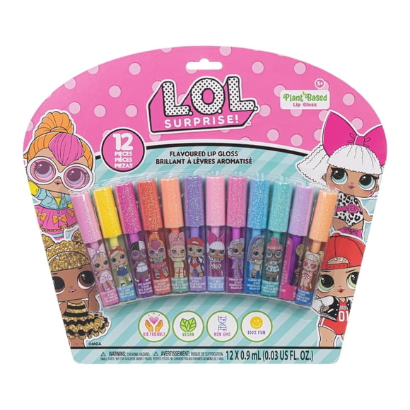 L.O.L Surprise Brillant à Lèvres à Base de Plantes 12 Pcs, Cadeaux de Fête pour Filles, Premier Ensemble de Maquillage pour Fille, Parfait pour les Fêtes, les Soirées Pyjama et les Cadeaux d'Anniversaire, 5 Ans par Townley Girl