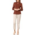 thumbnail image 2 of INSPIRE CHIC Women's Keyhole Stand Collar Pleated Back Button Blouse Tops, 2 of 6