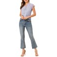 thumbnail image 2 of INSPIRE CHIC Blouse Fleurie pour Femme à Manches Courtes Cap, en Chiffon, Décontractée, à Volants, Hauts L Violet, 2 of 7