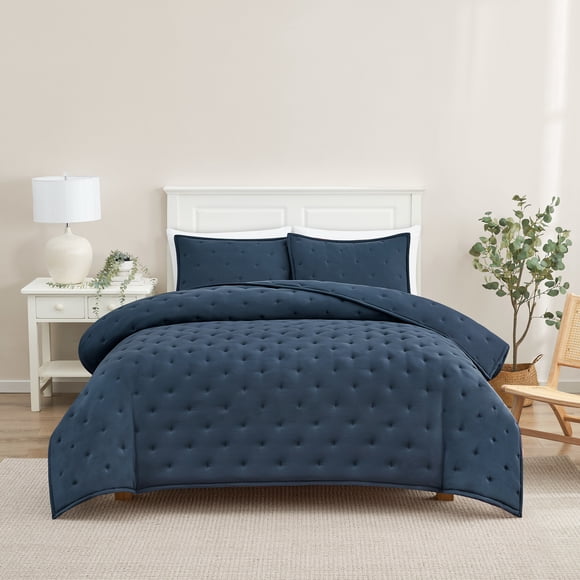 Mainstays Queen Comforter Set, Soft Lightweight & All Season, 3-Piece, Navy Blue