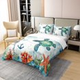thumbnail image 3 of Erosebridal Tortue de Mer Verte Housse de Couette 100 % Coton Double, Ancre de Navigation Housse de Couette 100 % Coton Format Double, Déco de Phare, Réversible (Sans Couette), 3 of 6