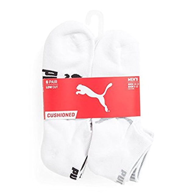 PUMA Socks Men's Low Cut Socks, White Traditional, Sock Size:10-13/Shoe Size: 6-12 (Pack of 6)