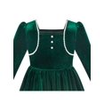 thumbnail image 4 of Robe Fille Velours Vert Noël Perle Manches Longues Vacances Hiver 10 Ans, 4 of 6
