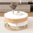thumbnail image 4 of 31.5" Modern Round Lift-top Nesting Coffee Tables with 2 Drawers Multiple End Tables Utility Table Dining Table for Living Room, White+Natural, 4 of 9