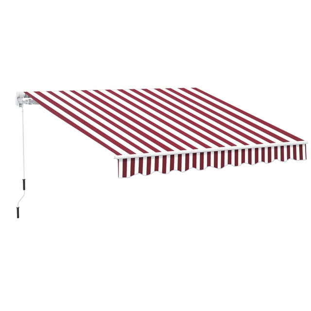 Outsunny Auvent Rétractable 10 Pieds x 8 Pieds avec Manivelle, Rayure Rouge Vin