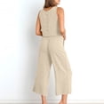 thumbnail image 3 of RKSTN Two Piece Set for Woman Round Neck Solid Color Sleeveless Blouse and Loose Pockets Pants Summer Outfits, 3 of 7