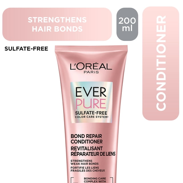 L'Oreal Paris EverPure Revitalisant Réparateur de Liaisons en tube Rose de 200 ml, Formule Sans Sulfate et Végane Qui Renforce les Liaisons Capillaires Faibles et Protège la Couleur, Conçue pour des Soins Capillaires Doux et un Renforcement des Liaisons.