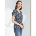 thumbnail image 3 of Unique Bargains Blouse Florale pour Femmes V Cou Détendre Hauts à Manches Courtes, 3 of 5