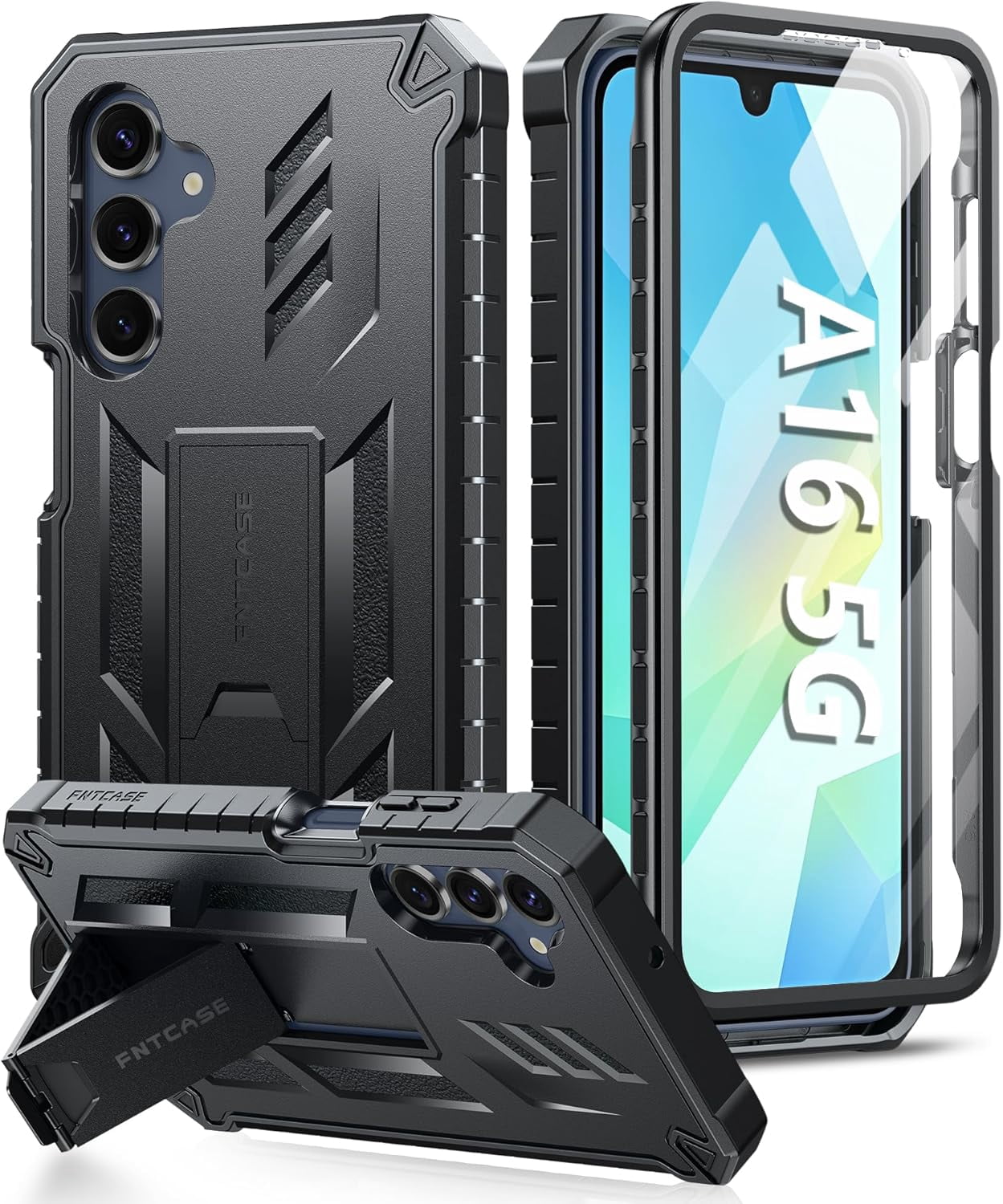 AQWAL-for Samsung Galaxy A16-5G Case: Military Grade Drop Proof Protection Mobile Cover with Kickstand | Matte Textured Rugged Shockproof TPU | Protective Sturdy Phone Case (Black)