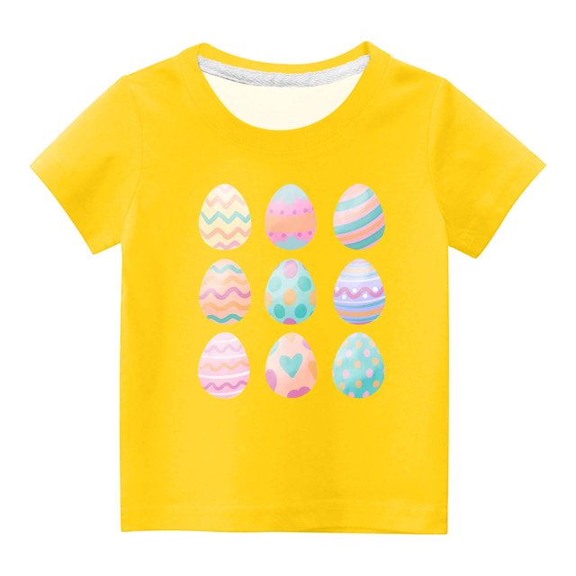 Penkiiy T-Shirts de Pâques pour Enfants Garçons Filles Mode Œufs de Pâques Imprimé Col Rond Manches Courtes 7 Ans Jaune