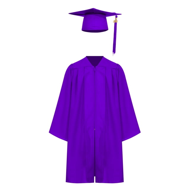 TTAO Kids Unisex Graduation Gown Robe Cap V Neck Set with 2025 Badge Tassel for School Graduation Purple 21