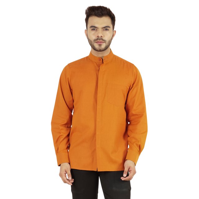 Bestman Solid Button-Down Shirt For Mens Chinese Collar Front Placket Formal Shirts