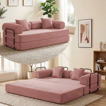 Puremind Canapé-Lit Pliant Convertible de 78,7 Po L, Futon, Canapé-Lit en Velours Côtelé, Canapé de Sol Pliable pour Salon/petit Espace, Rose