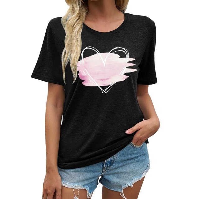 LUOGENLI T-shirts pour Femmes Mode Décontractée Chemises Imprimées Col Rond Manches Courtes Tee Tops Tunique Blouse T-shirts Graphiques Vêtements d'Été Amusants Noir m