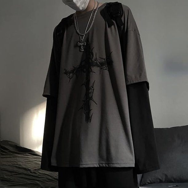Men Women Gothic Shirt Y2K Emo Grunge Alt Vintage Long Sleeve Top