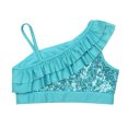 thumbnail image 4 of Yartina Kids Girls Asymmetrical Ruffled Sequin Performance Crop Tops Modern Jazz Hip Hop One Shoulder Dance Costume Blue 8, 4 of 7