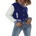 thumbnail image 4 of CenturyX Women Long Sleeve Cropped Baseball Jacket Color Block Button Down Front Open Fashion Bomber Jacket Coat Purple M, 4 of 7