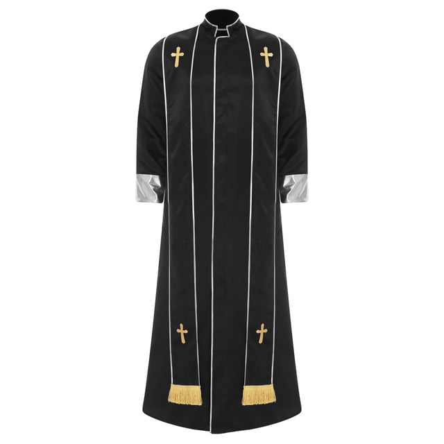 iiniim Homme Moine Médiéval Renaissance Prêtre Longue Robe Église Culte Halloween Fête Cosplay Costume Noir P