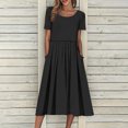 thumbnail image 1 of Robes d'Été pour Femmes 2025 Zeophrasy Robe de Vacances Décontractée pour Femmes, Fête, Quotidien, Plissée, Col Rond, Unie, Manches Courtes, avec Poche, Liquidation à Moins de 5, 1 of 9