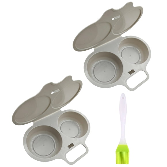 Microwave Egg Cooker with Brush - 2 Cavity Non-Stick Egg Poacher for Eggs, Plastic Breakfast Maker for Home Kitchen, Dishwasher Safe