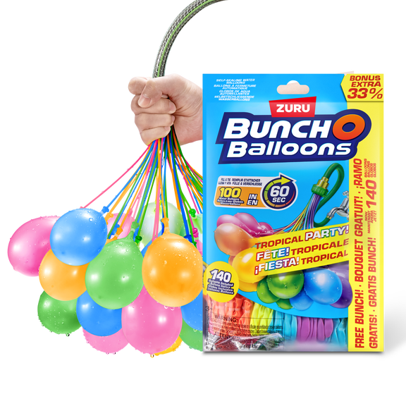 Bunch O Balloons Tropical Party Free Bunch. 140 Rapid-Filling Self-Sealing Water Balloons (3+1 Pack) by ZURU, Water Balloon for the whole Family. Kids, Teens and Adults