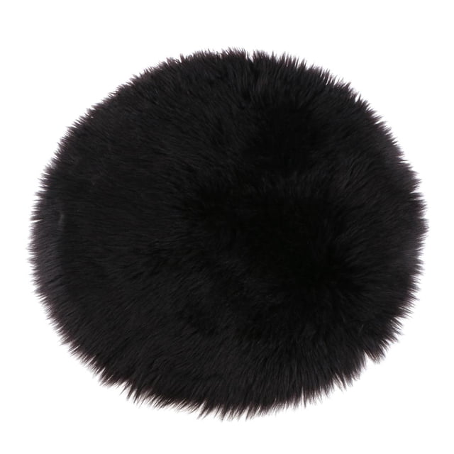 GUOOL Round Chair Seat Cushion Pad Artificial Sheepskin Floor Area Rug Black 33cm