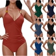 thumbnail image 1 of VBTAPA Womens Two Piece Swimsuits Tummy Control Tankini Top with Bottom Ruched Bathing Suit Halter V Neck Swimwear Clearance Sale Green M, 1 of 7