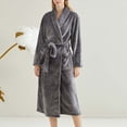 thumbnail image 2 of Womens Soft Warm Robe, Fleece Thick Long Sleeve Bathrobe, Unisex Fall Winter Flannel Pajamas Robes with Pockets Gray XL, 2 of 5