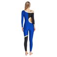 thumbnail image 2 of Raenseen Womens' Long Sleeve Unitard Gymnastics Ballet Dance Bodysuit Metallic Color Block Jumpsuit NavyBlue S, 2 of 7