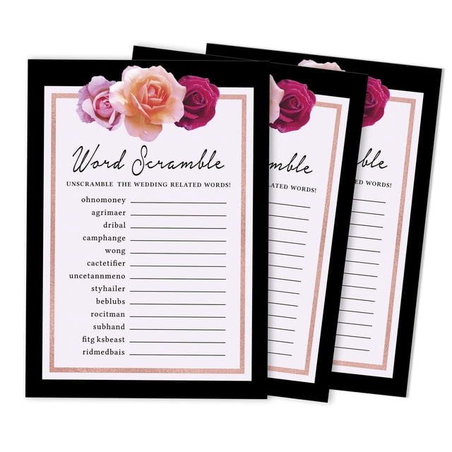 Inkdotpot 50-Pack Wedding Word Scramble Bridal ShowerGameCards FloralParty Wedding Supplies